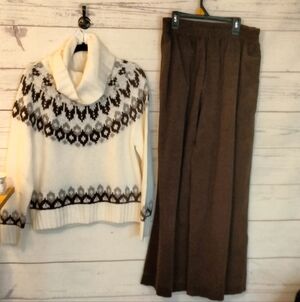 Cozy Fair Isle Sweater - Cream and Black & Corduroy Pants